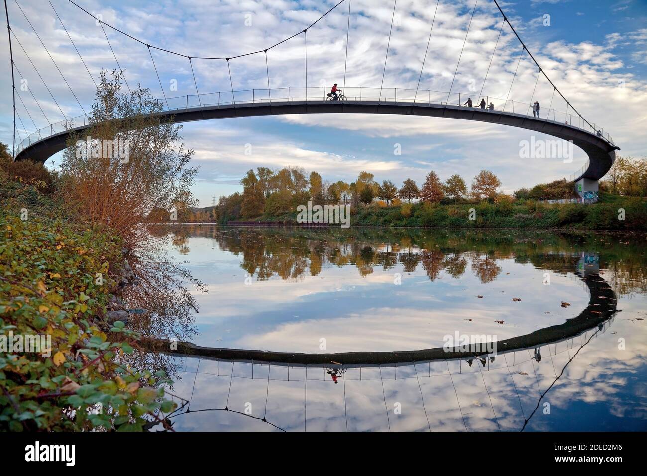 Grimberger Sichel, pedestrian and cyclist bridge over the Rhine Herne Canal, Germany, North Rhine-Westphalia, Ruhr Area, Gelsenkirchen Stock Photo