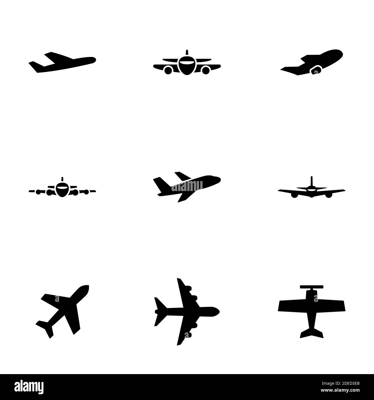 Set of black icons isolated on white background, on theme Aircraft Stock Vector