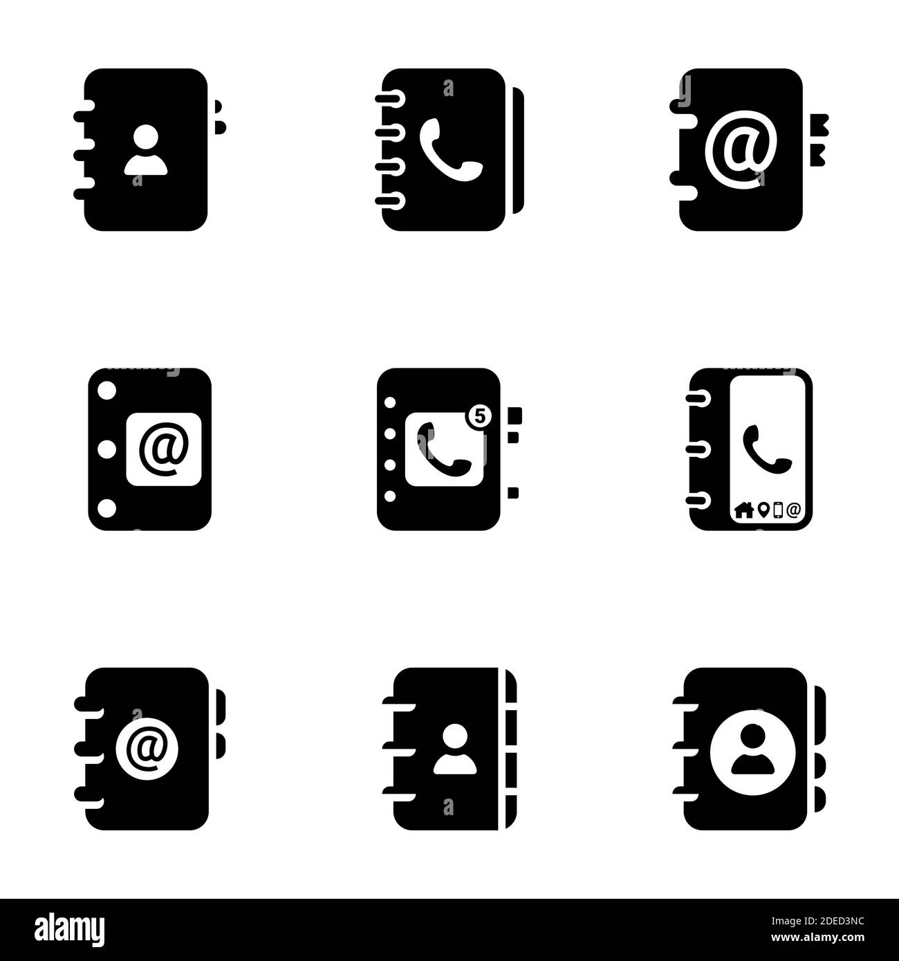 Set of black icons isolated on white background, on theme Address Book Stock Vector