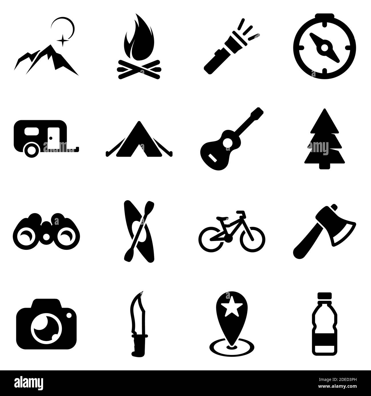 Set of black icons isolated on white background, on theme Camping Stock ...