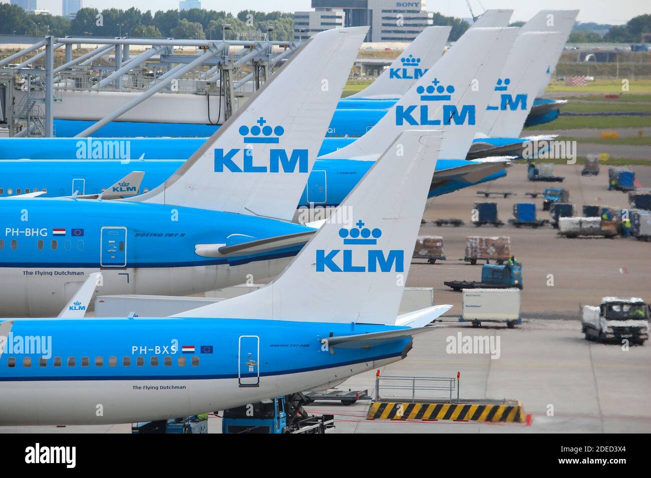 AMSTERDAM, NETHERLANDS - JULY 11, 2017: KLM Airlines fleet at Schiphol Airport in Amsterdam. Schiphol is the 12th busiest airport in the world with mo Stock Photo