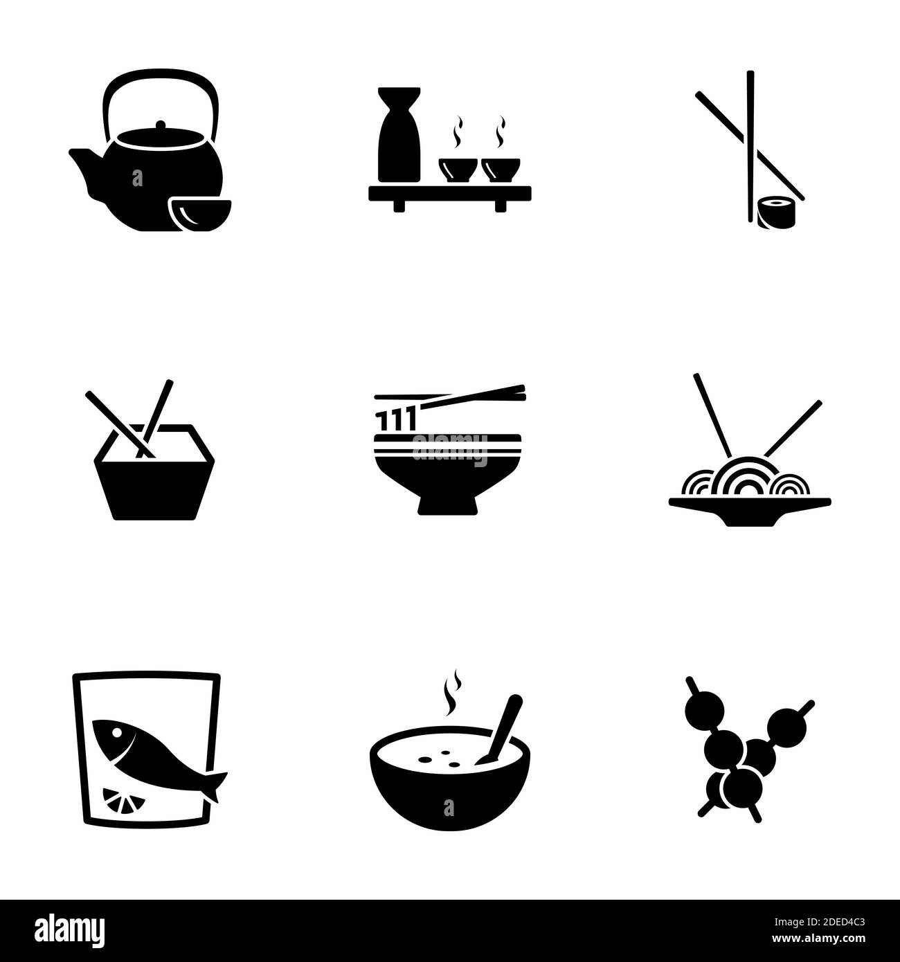 Set of black icons isolated on white background, on theme Asian food Stock Vector