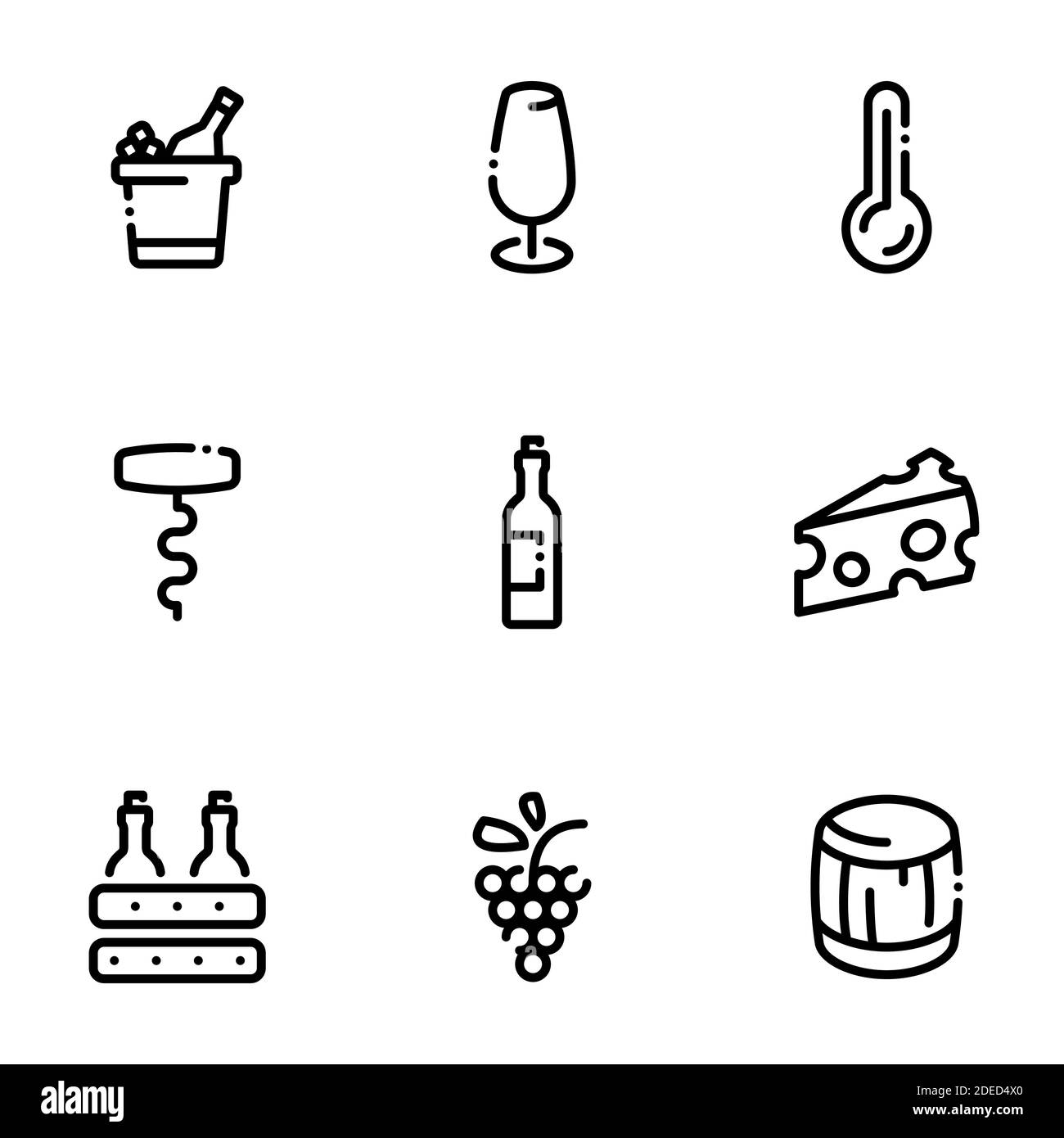 Set of black icons isolated on white background, on theme Wine Stock Vector