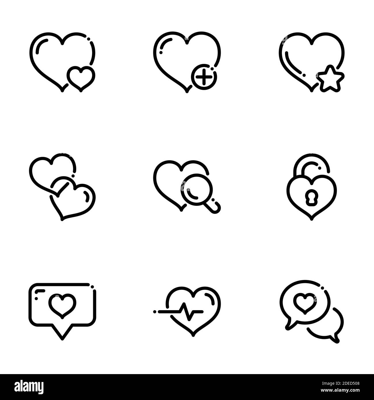 Set of black icons isolated on white background, on theme hearts Stock ...