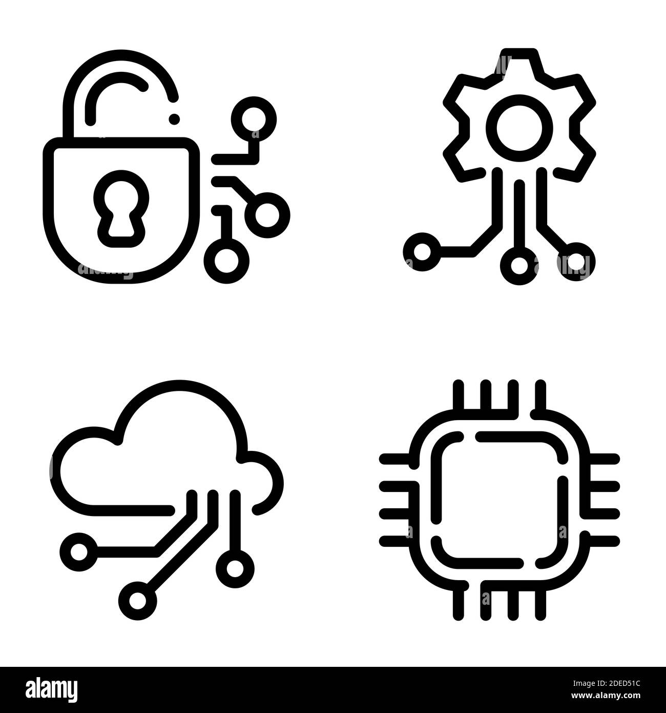Set of black icons isolated on white background, on theme Intelligent security technologies Stock Vector