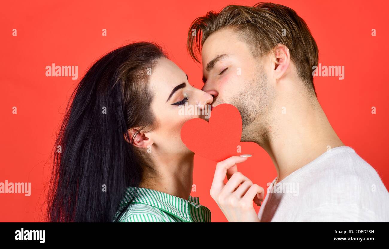 Man and woman romantic kiss. Love and foreplay. Romantic kiss