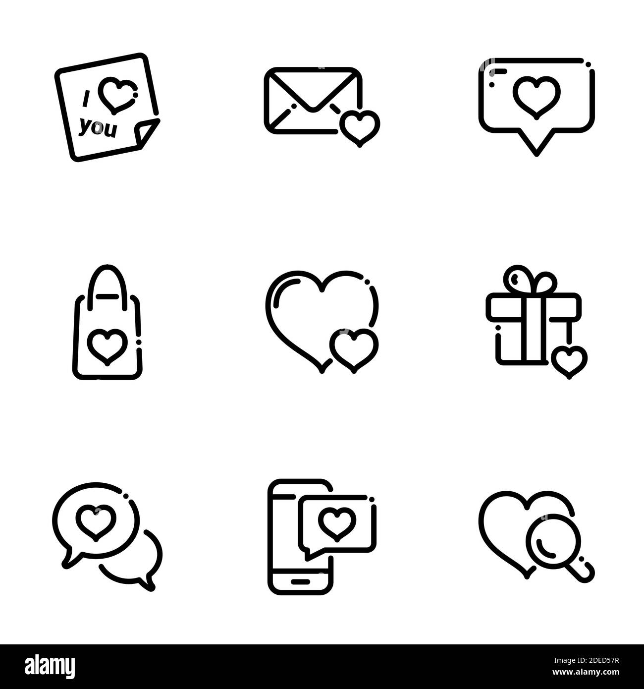 Set of black icons isolated on white background, on theme Valentine's ...