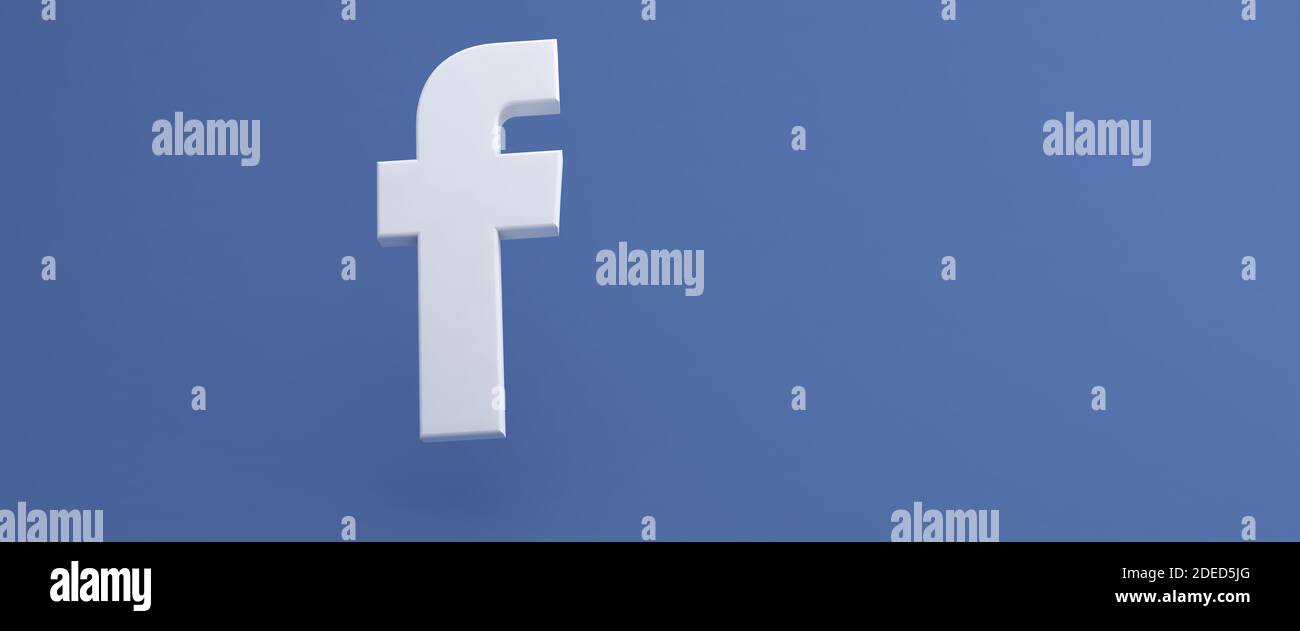 Facebook logo printed on blue. 3d render background. minsk, belarus - 23.10.2020. Stock Photo