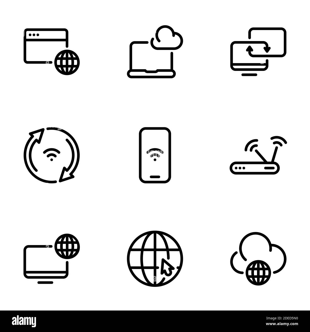 Set of black vector icons, isolated on white background, on theme Internet communication Stock Vector