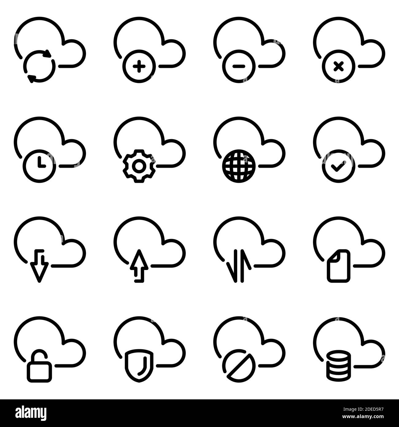 Set of black icons isolated on white background, on theme Computer cloud Stock Vector