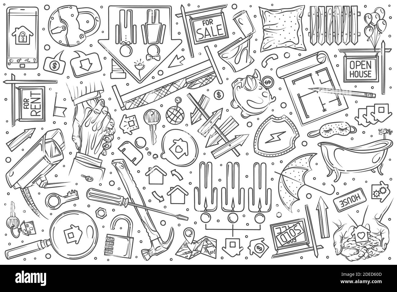 Hand drawn real estate set doodle vector illustration background Stock Vector