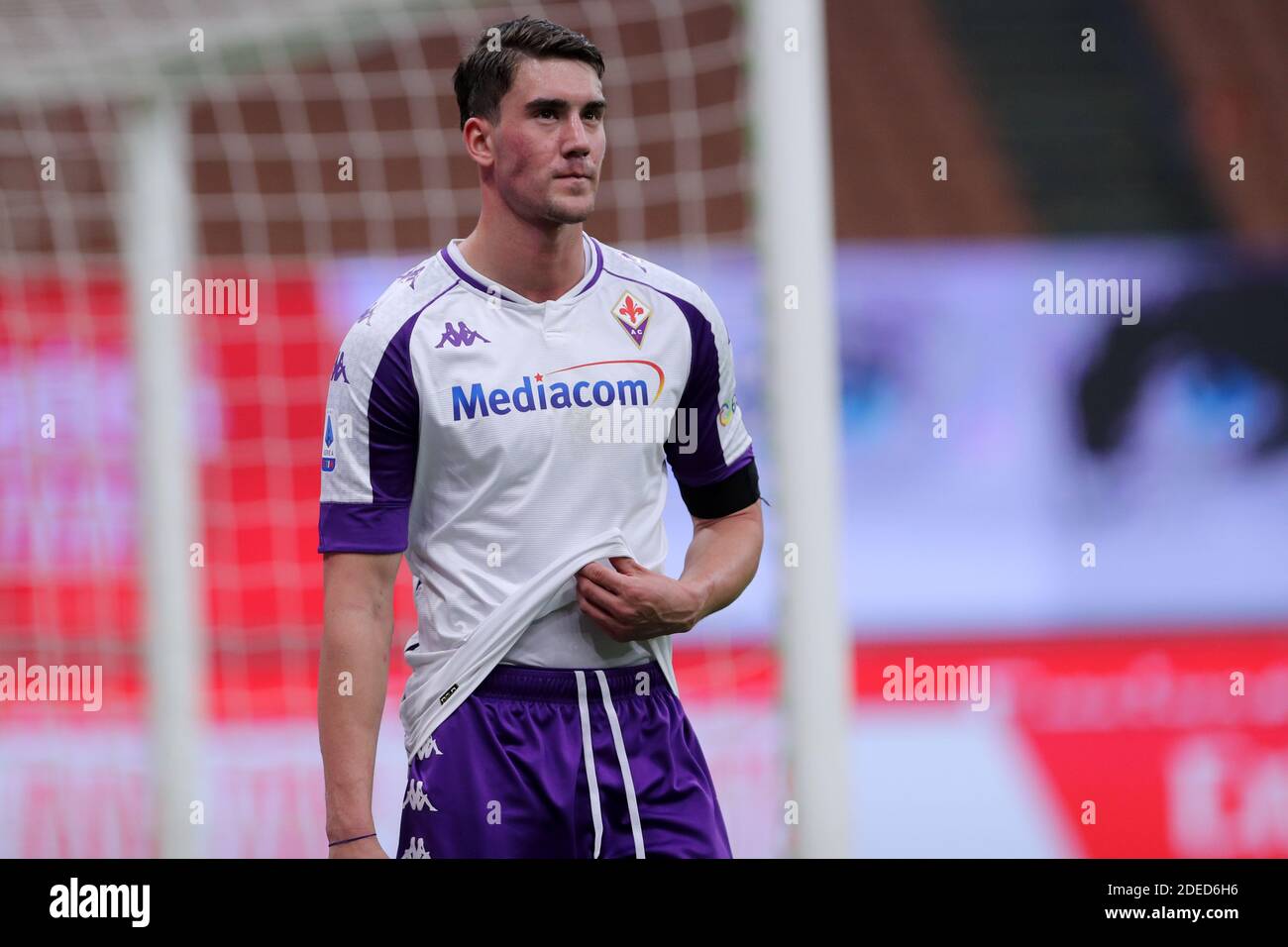 Dusan Vlahovic of Acf Fiorentina looks on during the Serie A match beetween Ac  Milan and Acf Fiorentina. Ac Milan wins 2-0 over Acf Fiorentina Stock Photo  - Alamy, image size:1300x956