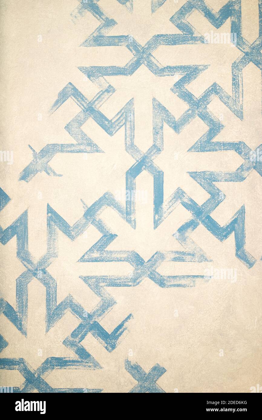 blue paint geometrical pattern on cream background retro Stock Photo