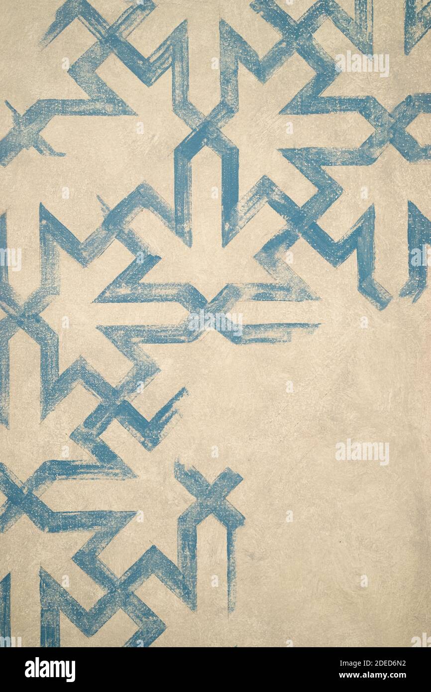 blue paint geometrical pattern on cream background retro Stock Photo