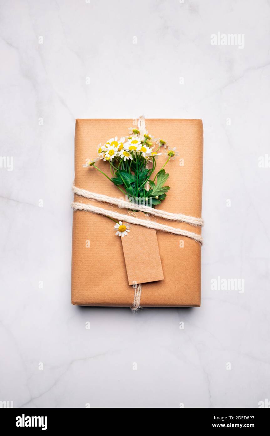 Eco friendly gift wrapped in brown paper Stock Photo Alamy