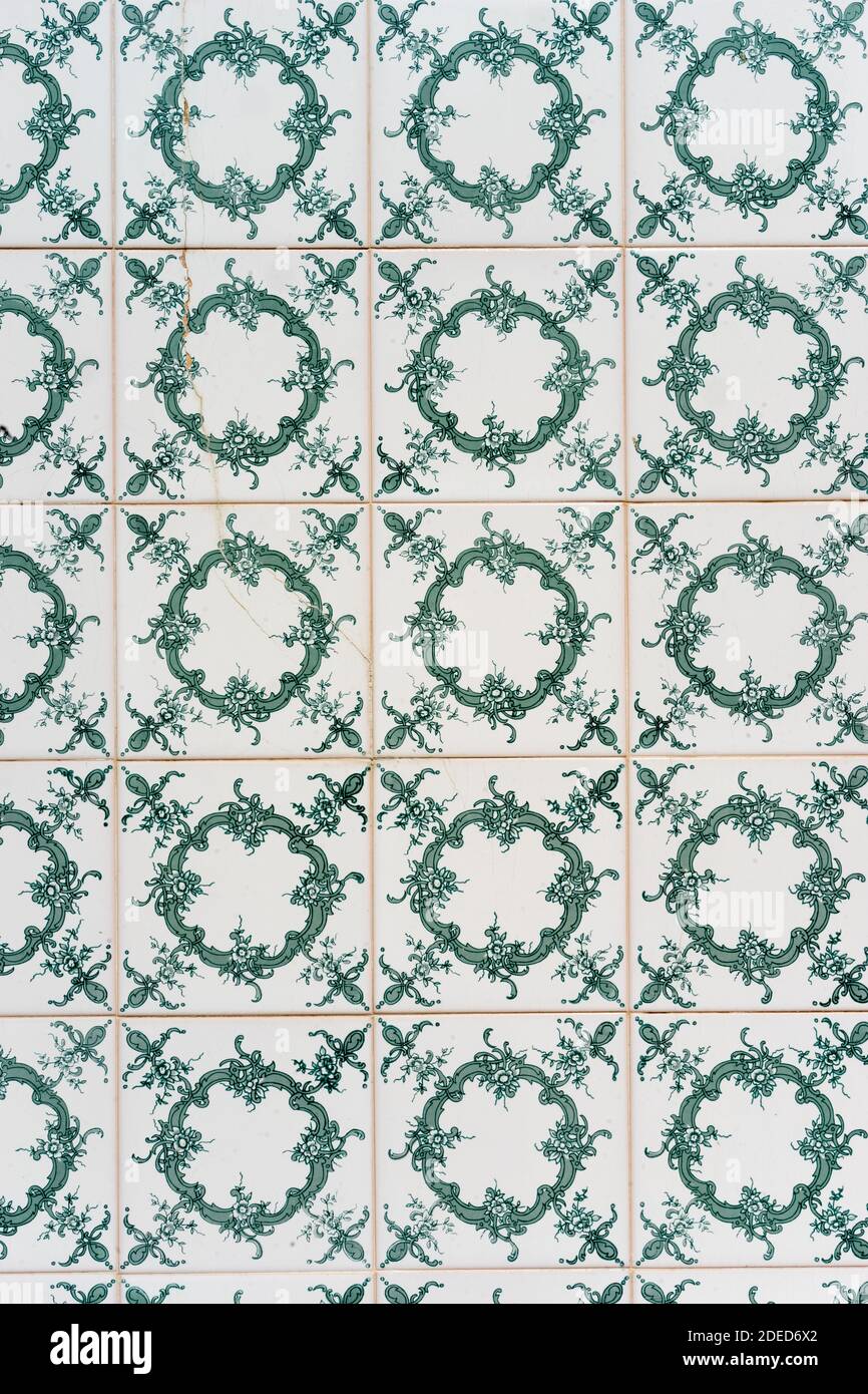 Portuguese ceramic green tiles Stock Photo