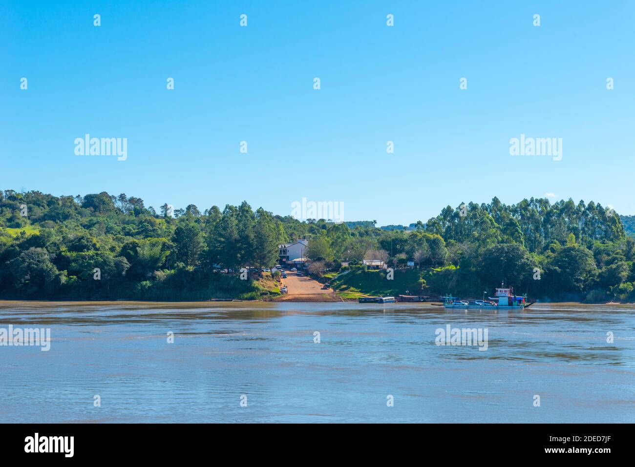 Vie from the community of Puerto Rico across the Paraná River to the state of Uruguay, Provincia Misiones, Argentina, Latin America Stock Photo