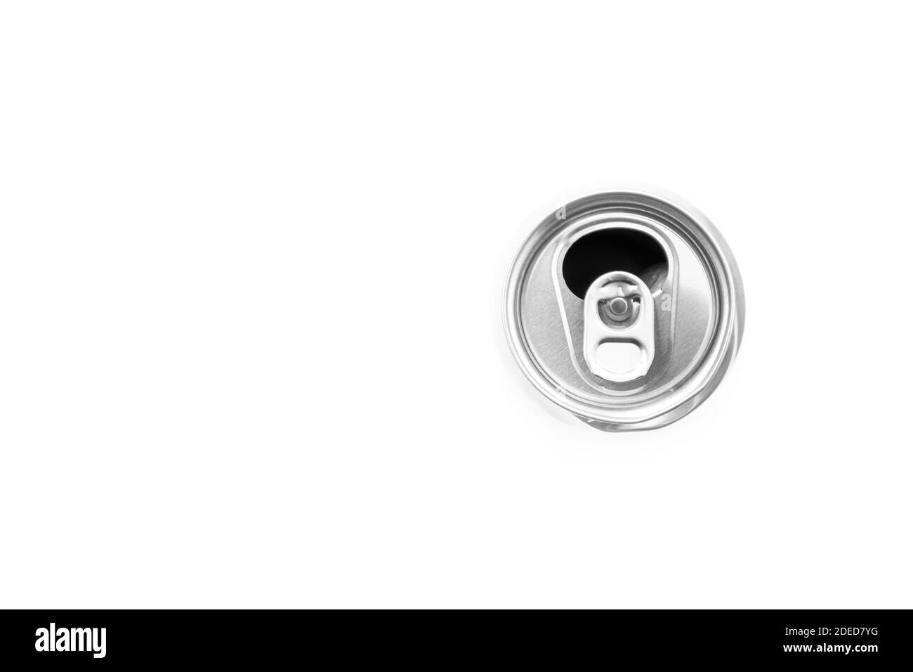 Flat lay of aluminum can opened on white background Stock Photo - Alamy