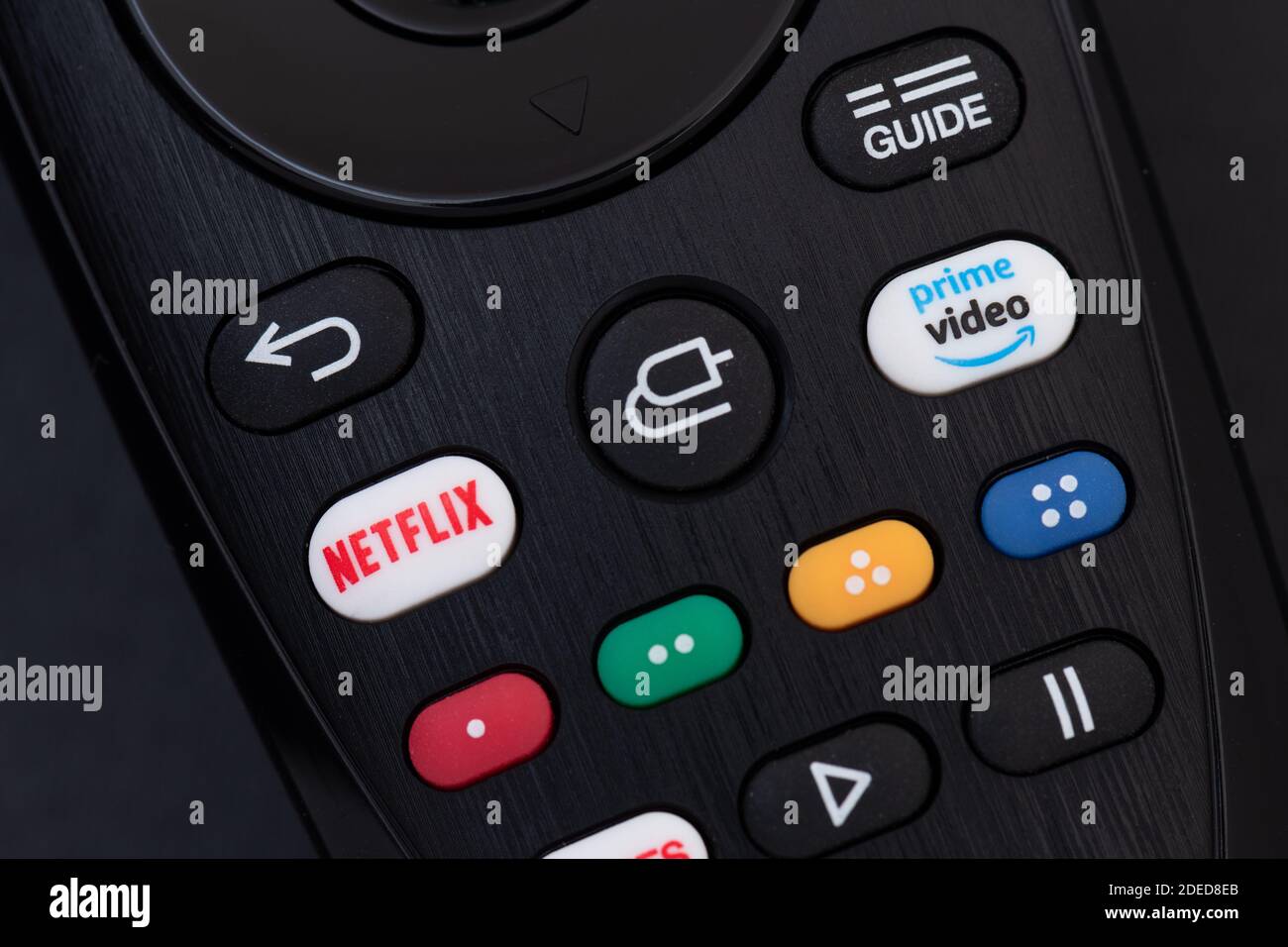 netflix and amazon prime streaming advertising buttons on tv remote Stock Photo