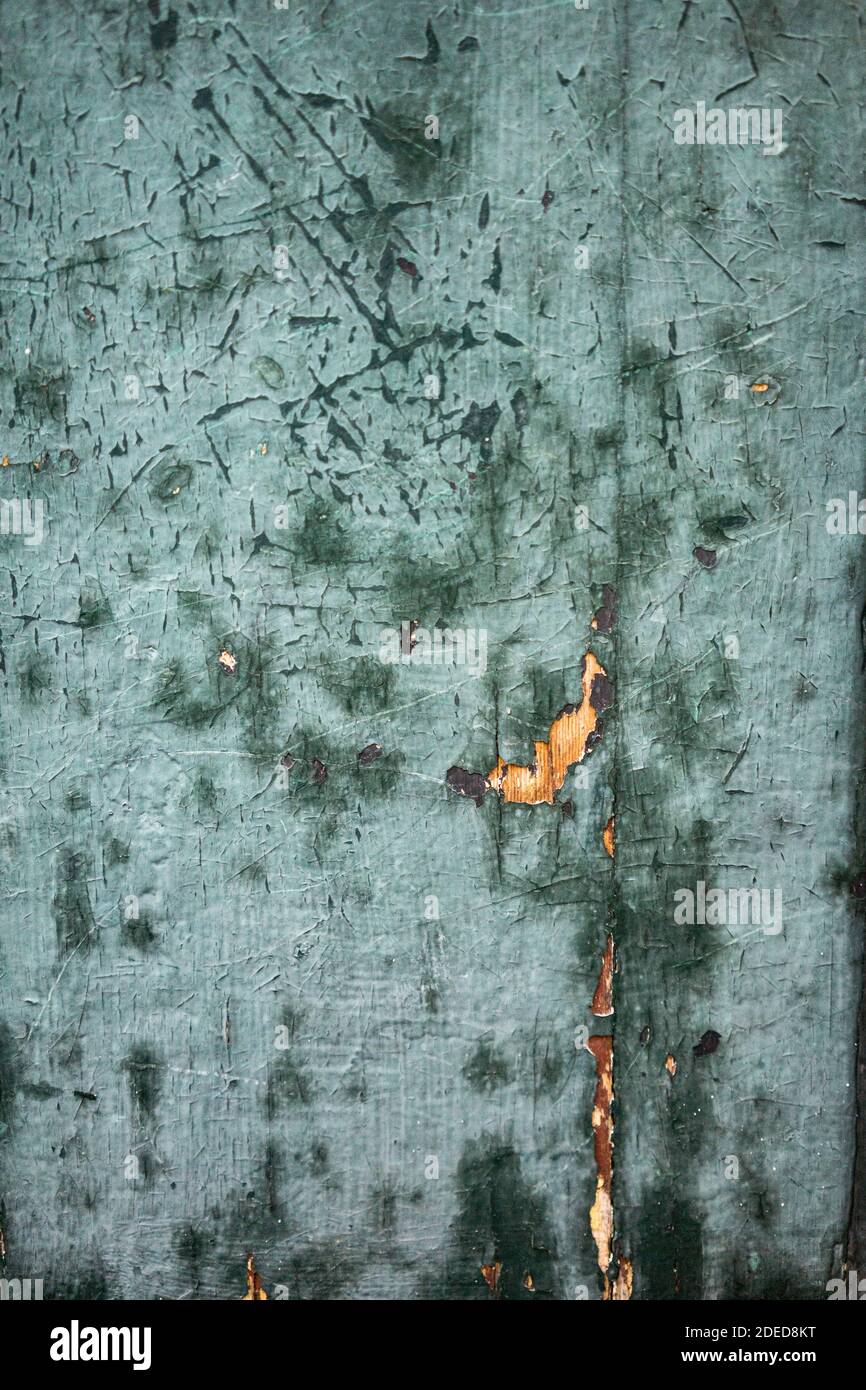 Turquoise Blue Wood Panel with Peeling Paint Texture Stock Photo
