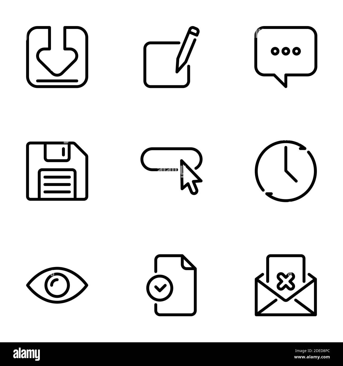Set of black vector icons, isolated on white background, on theme Loading, editing documents and files for verification. Submit Stock Vector