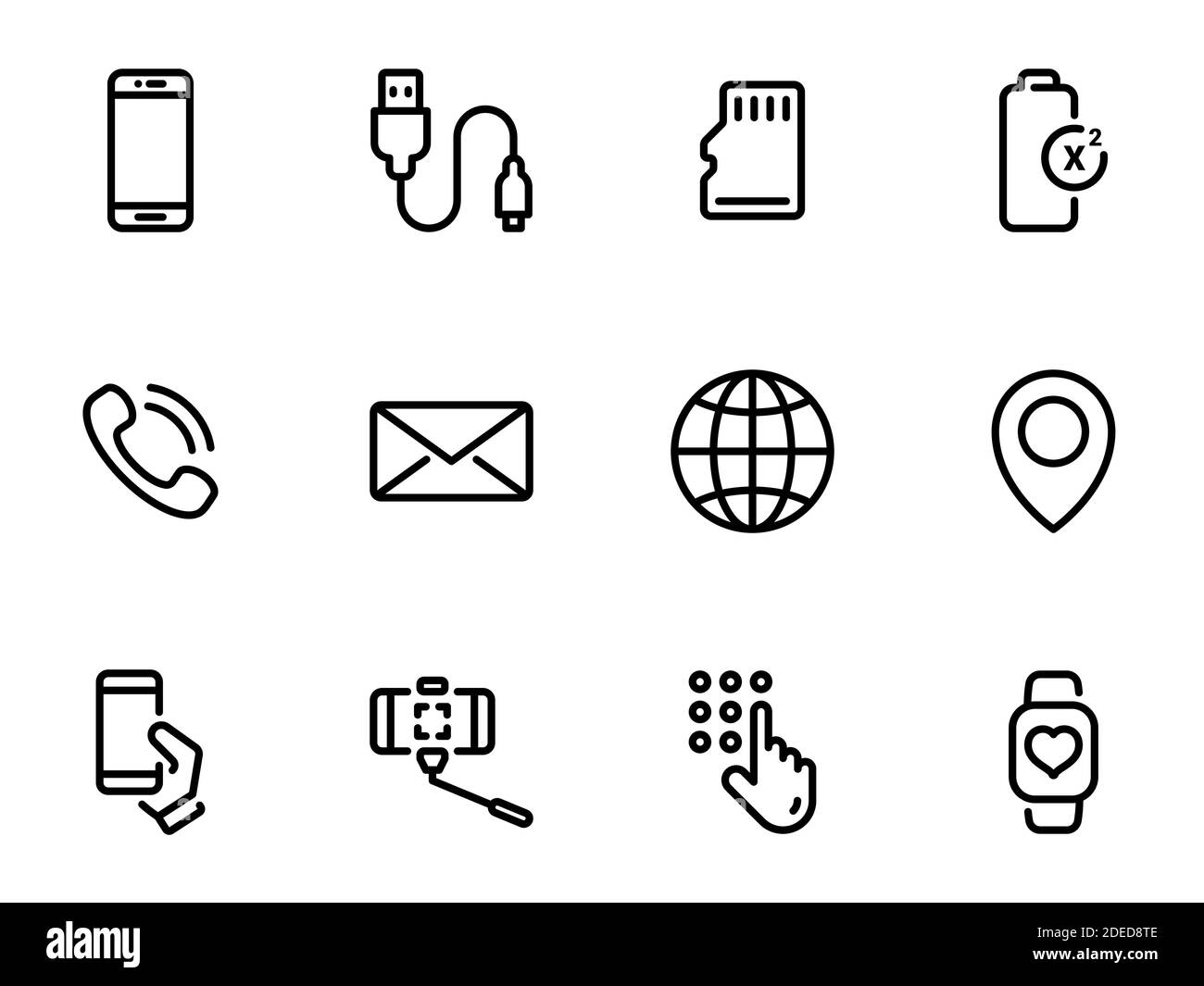 Set of black vector icons, isolated against white background