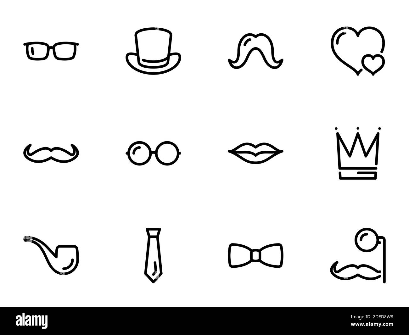 Set of black vector icons, isolated against white background. Illustration on a theme Accessories for masquerade parties and funny photos Stock Vector