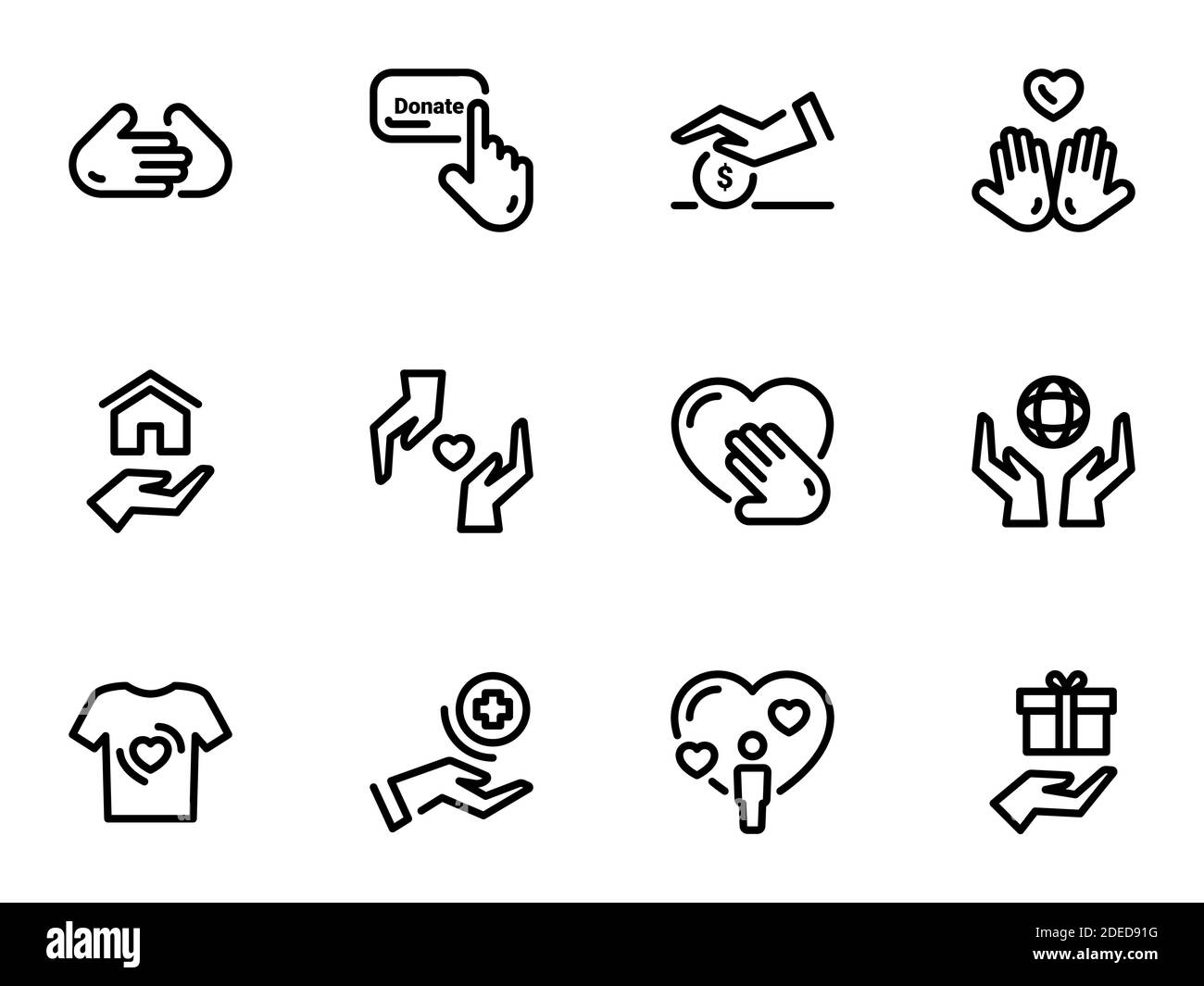 Set of black vector icons, isolated against white background. Illustration on a theme Charity and Donate Stock Vector