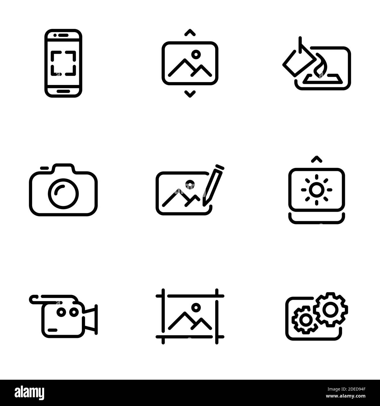Set of black vector icons, isolated on white background, on theme Photo, video mastering Stock Vector