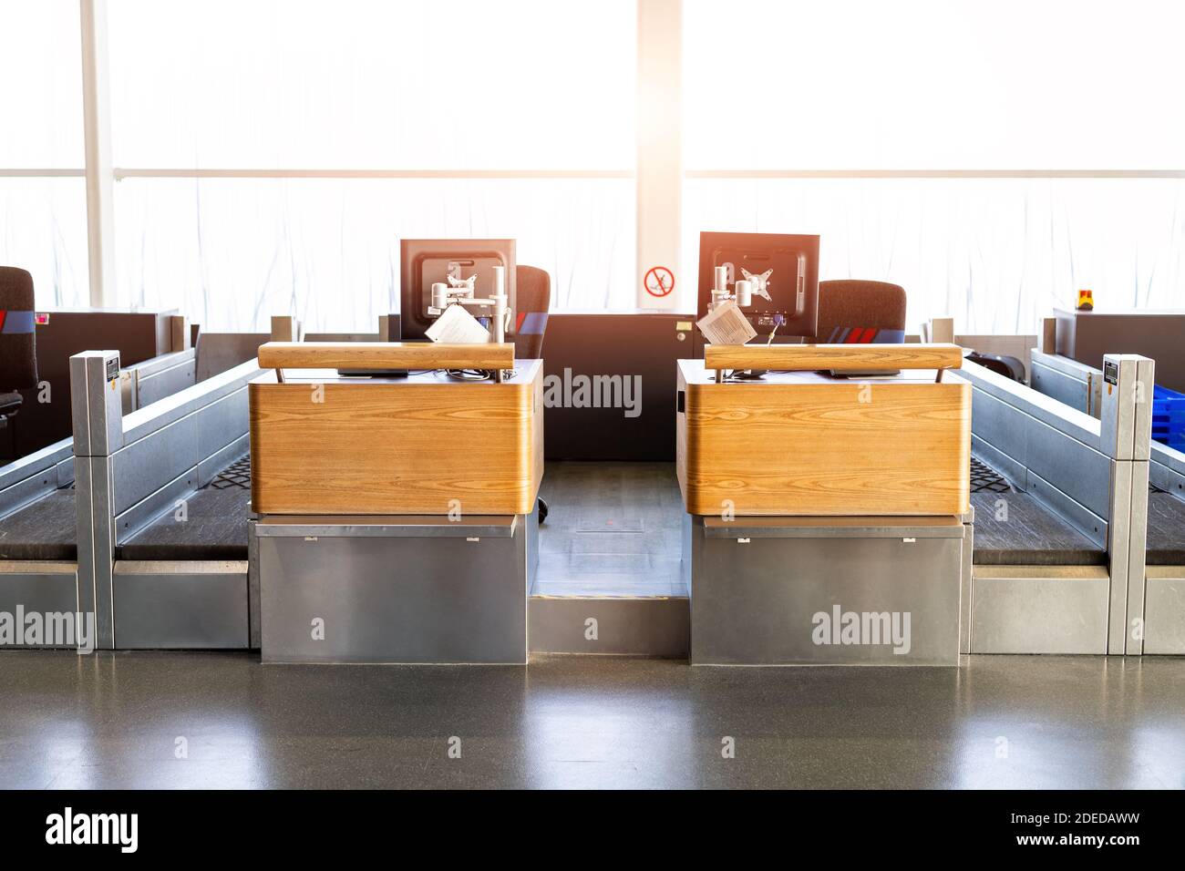 registration empty checkin counter desk closed due to covid pandemic