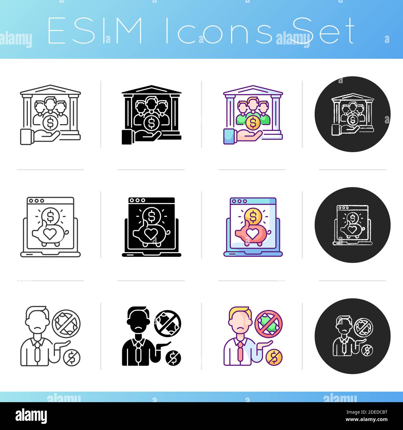 Organization crowdfunding icons set Stock Vector