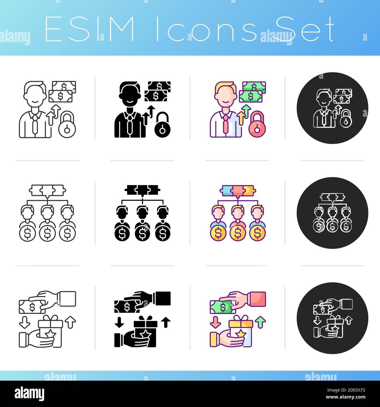 Digital crowdfunding platforms icons set Stock Vector