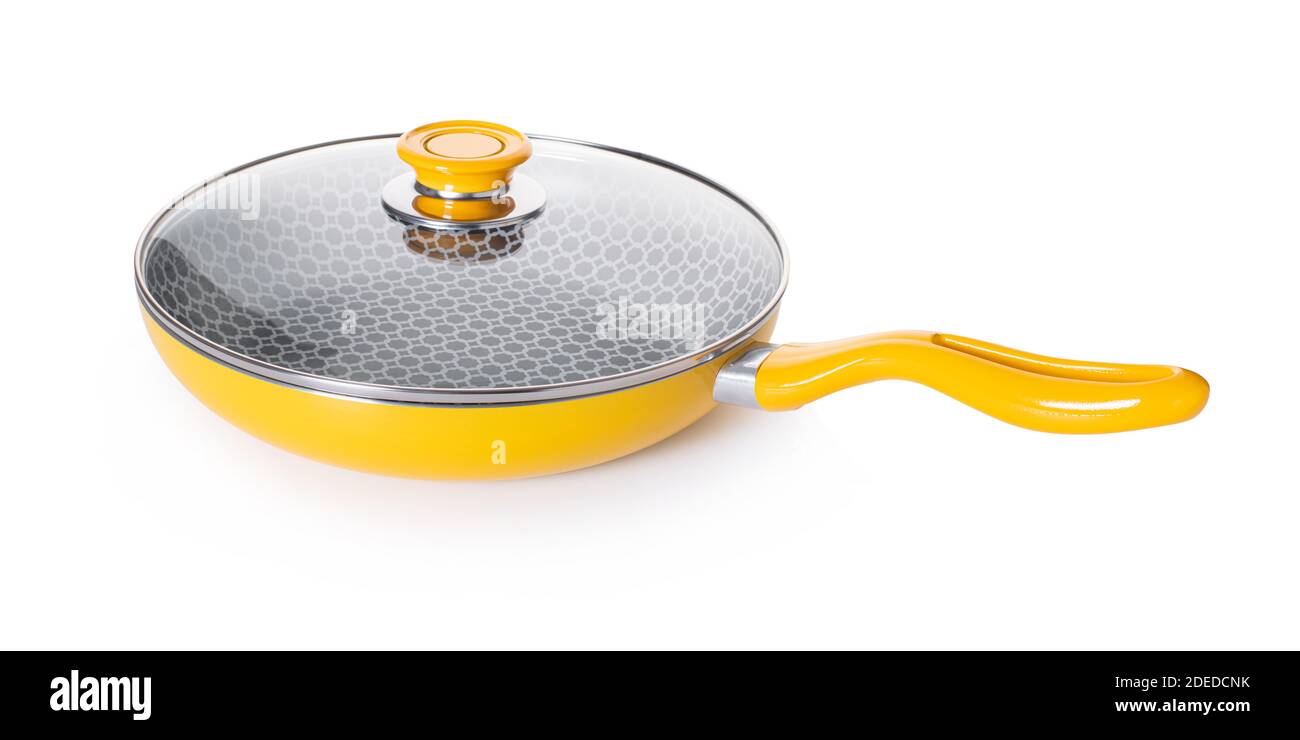 frying pan with lid on white isolated background Stock Photo