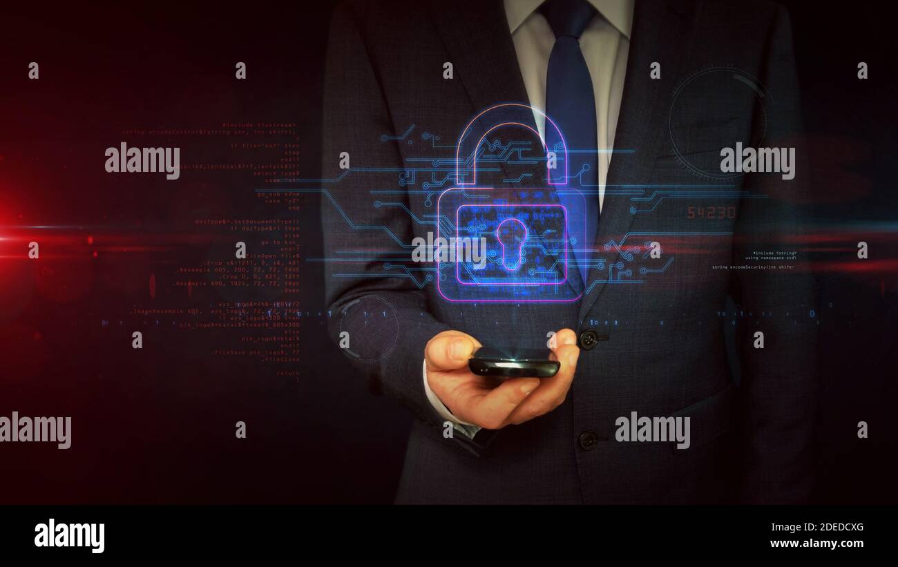 Cyber security concept with padlock symbol, computer protection and ...