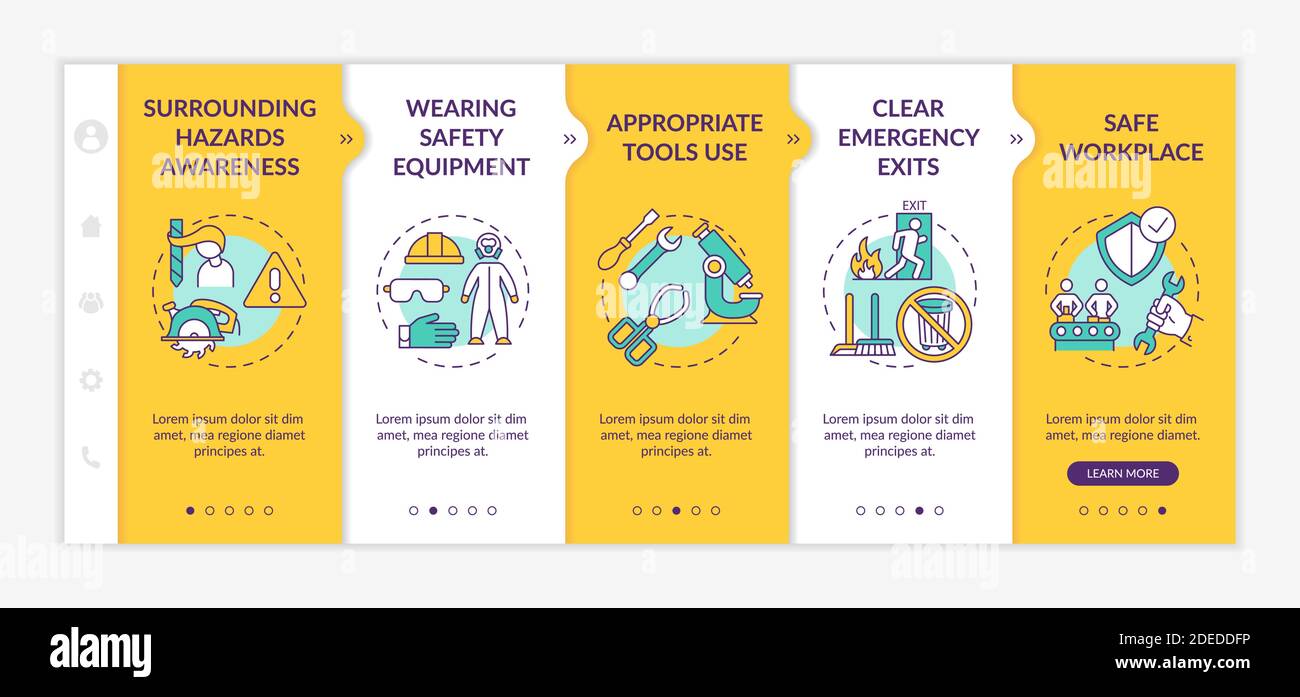Workplace safety elements onboarding vector template Stock Vector