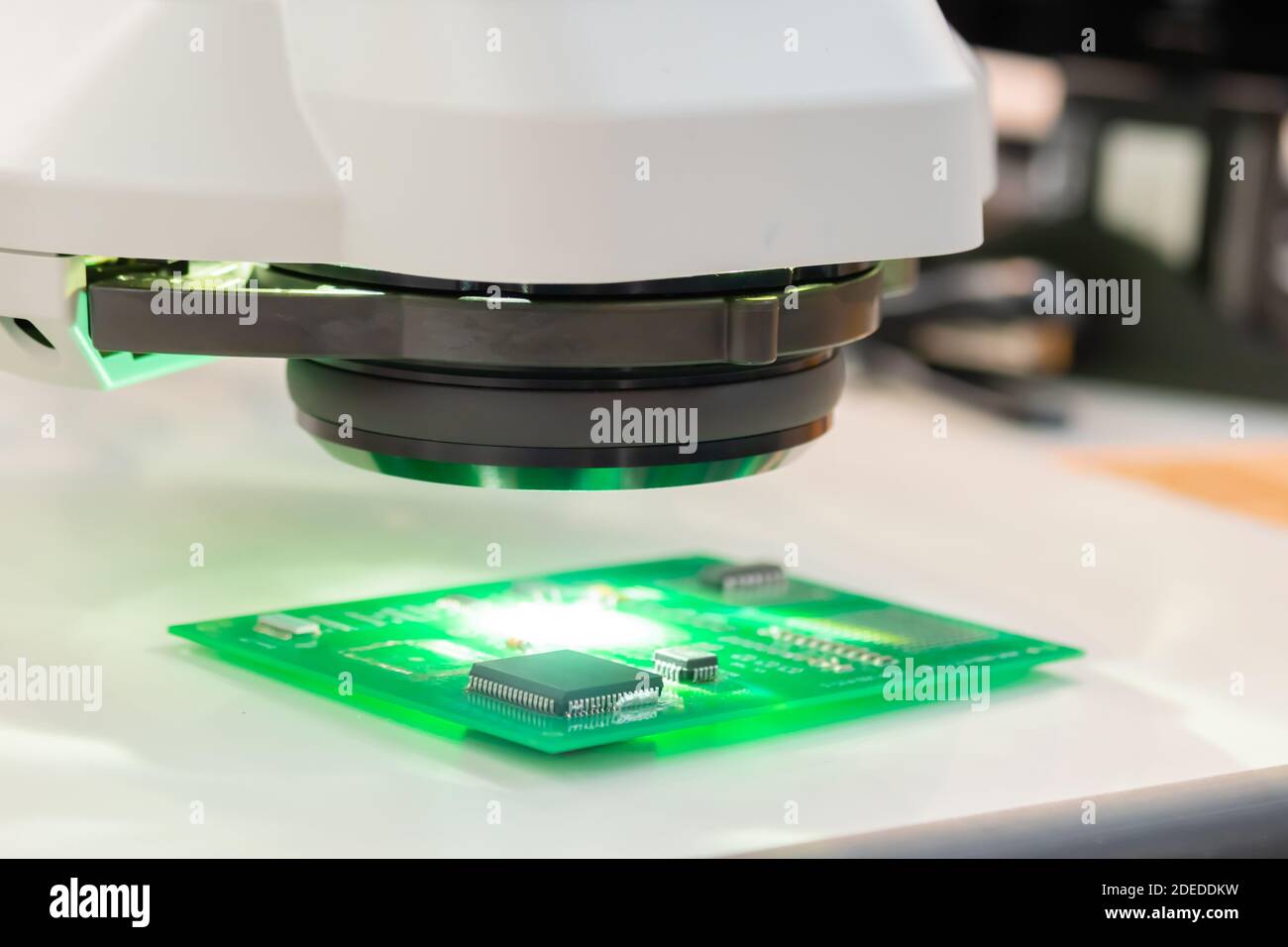 Printed circuit board under industrial microscope quality control