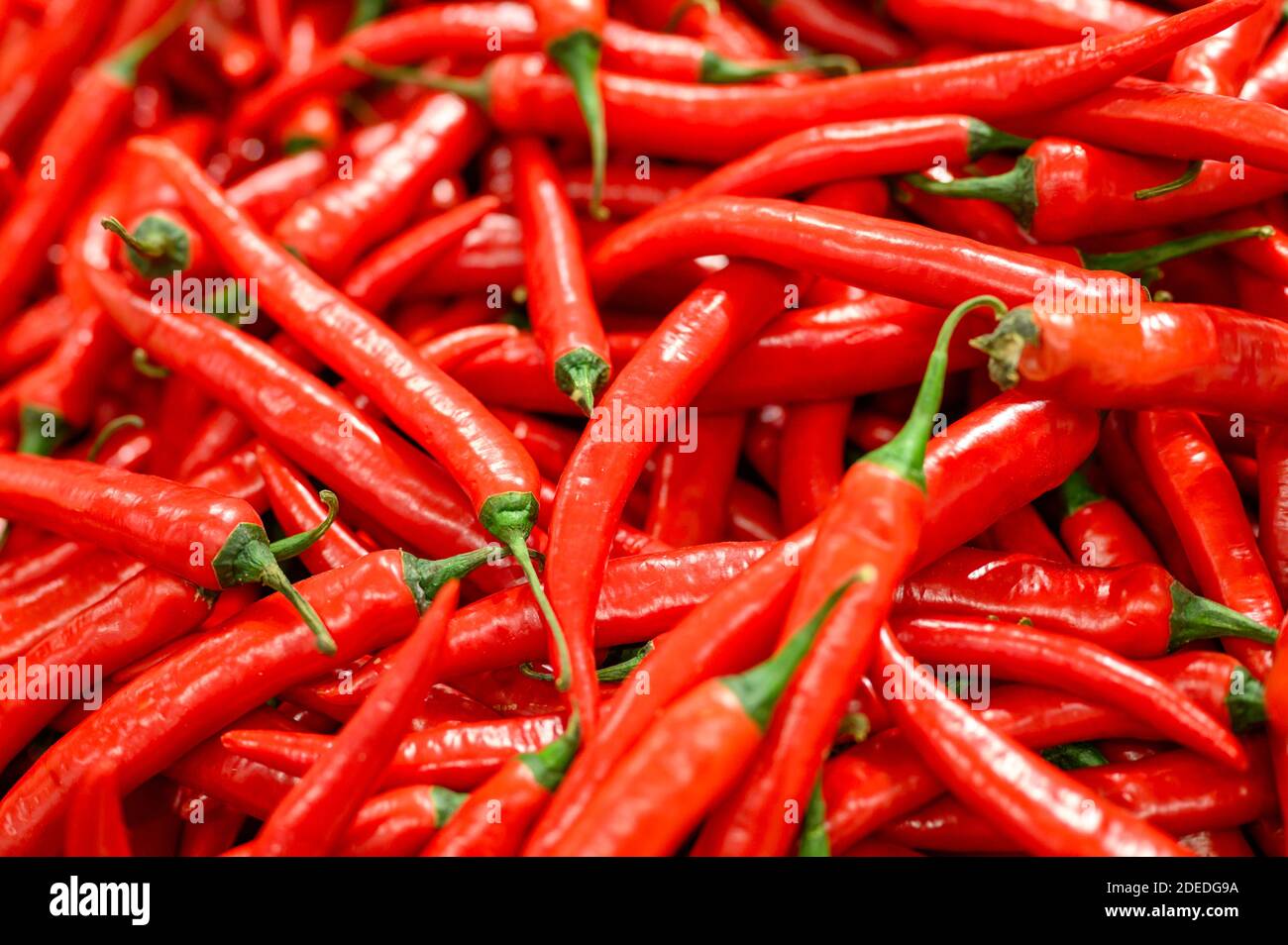 a pile of vegetables red hot chili peppers as background Stock Photo ...
