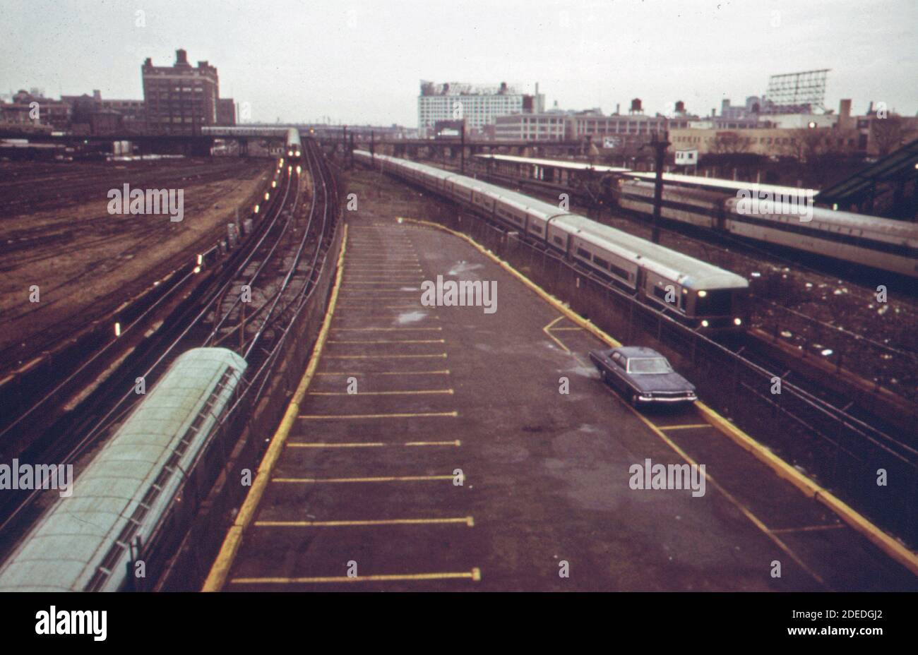 Long island commuter trains arrive to interconnect with New York City Transit Authority subways