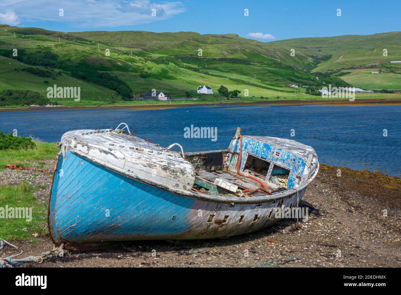 Boat wreck, Carbost, Isle of Skye, Scotland, United Kingdom Stock Photo