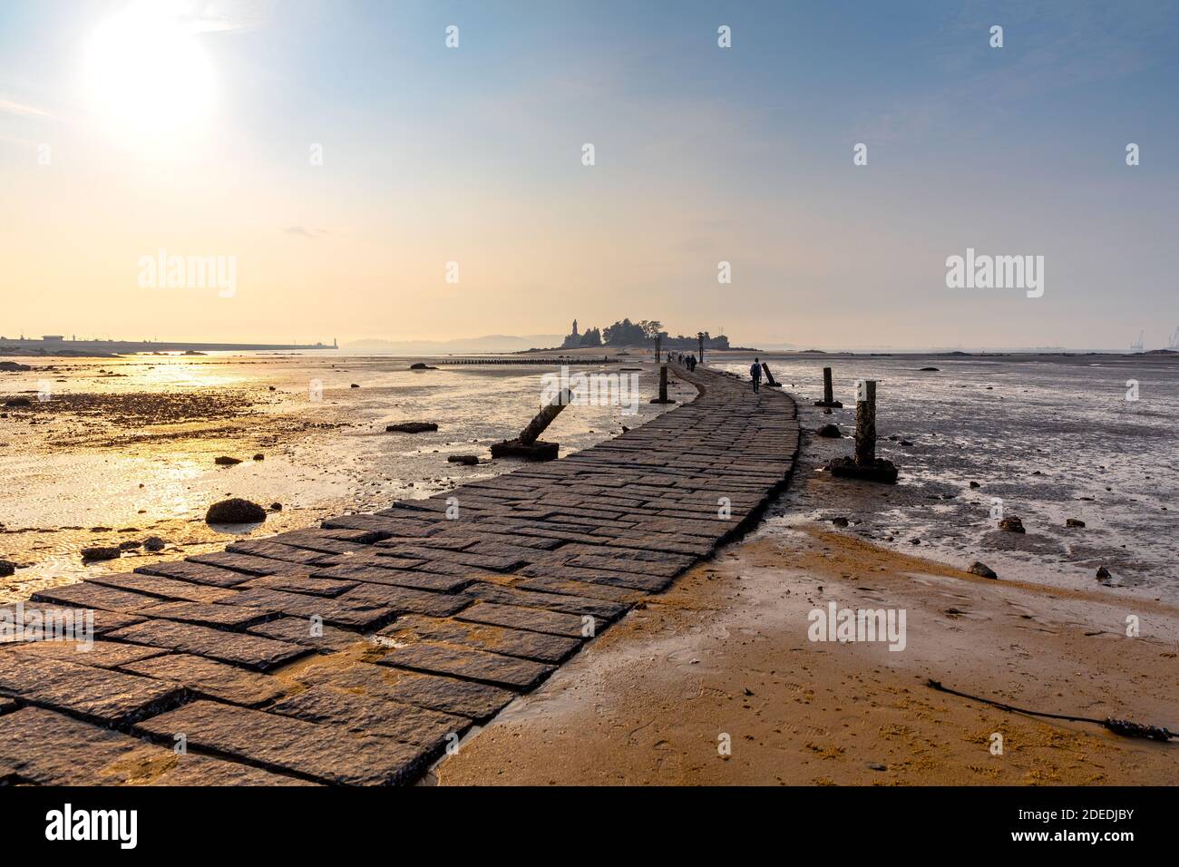 Sunset View Of The Trail To Jiangong Islet in Kinmen, Taiwan Stock Photo