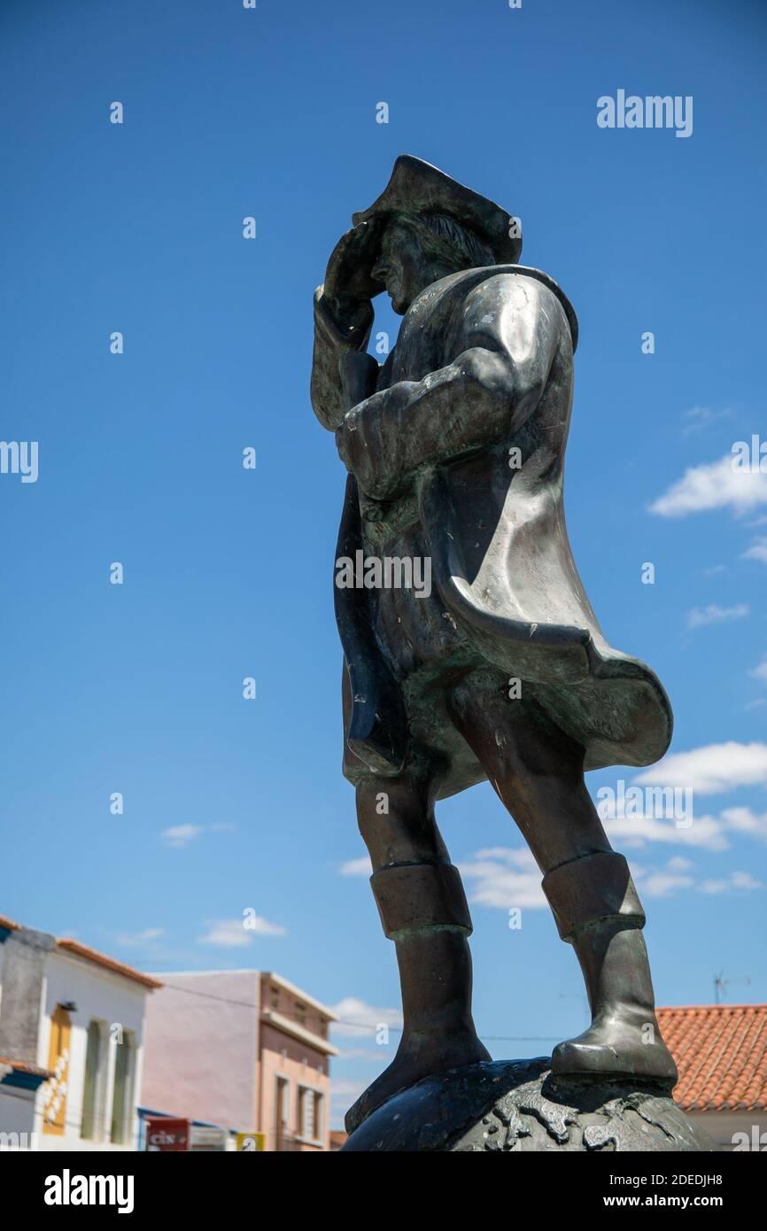 Statue of Cristóvão Colon - Christopher Columbus - in the town of Cuba, in the Alentejo, Portugal. Stock Photo
