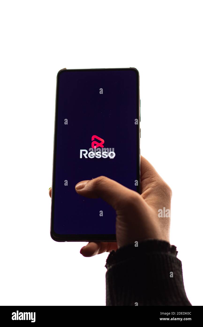 Assam, india - November 29, 2020 : Resso logo on phone screen stock image. Stock Photo