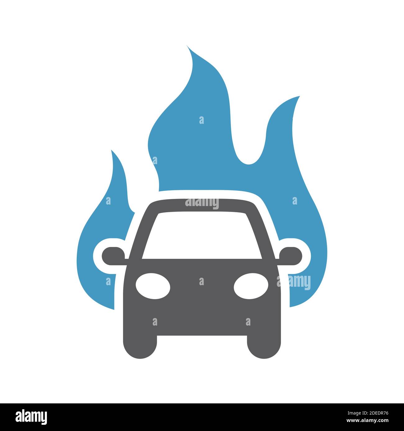 Car with flame or fire vector icon. Insurance concept symbol. Stock Vector