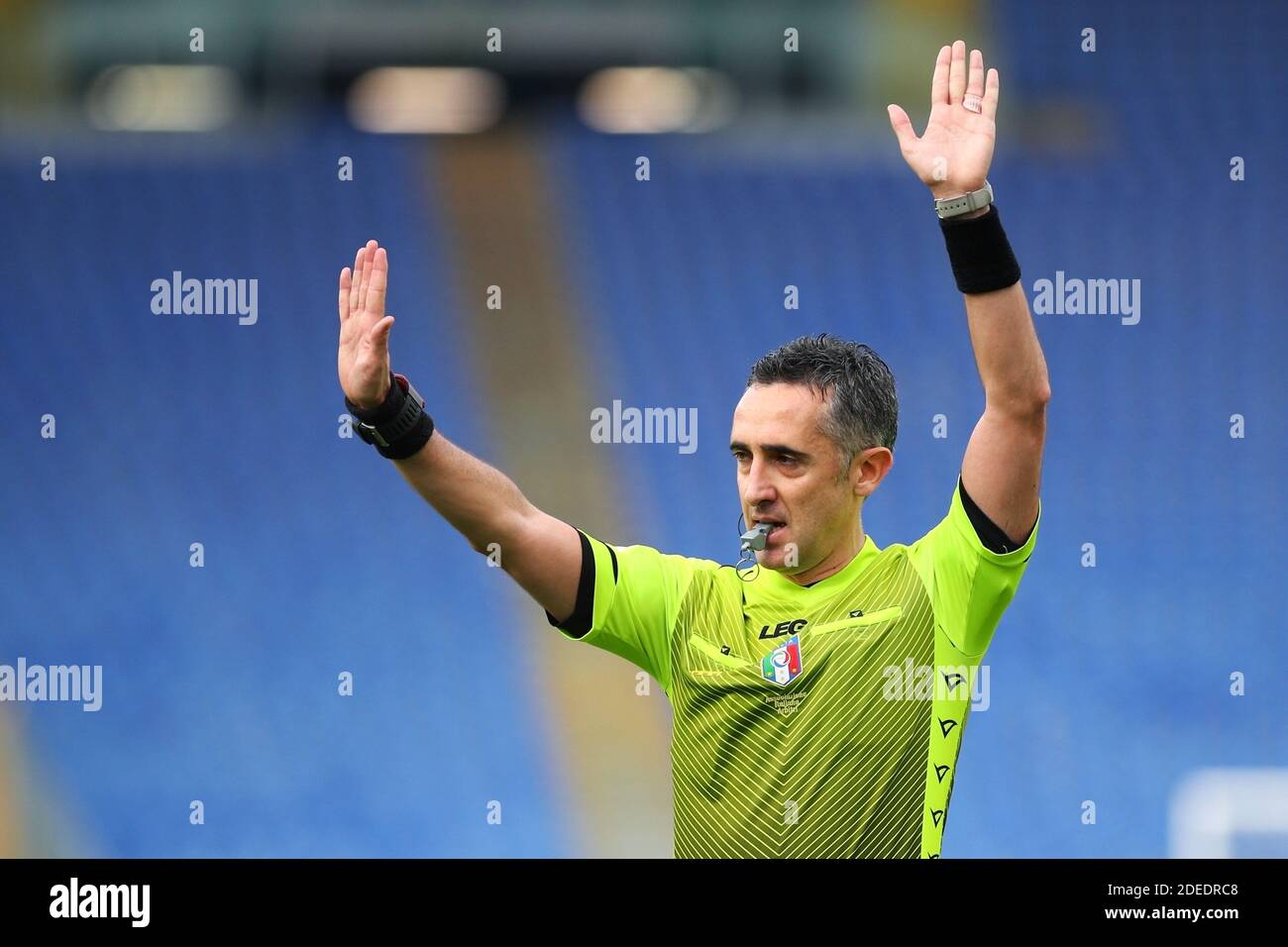 The referee Gianluca Aureliano gestures during the Italian championship