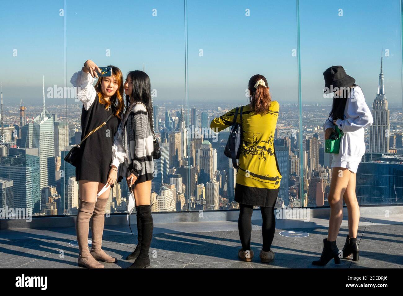 Tourists at The Edge Observation Deck, Hudson Yards, NYC, USA Stock Photo