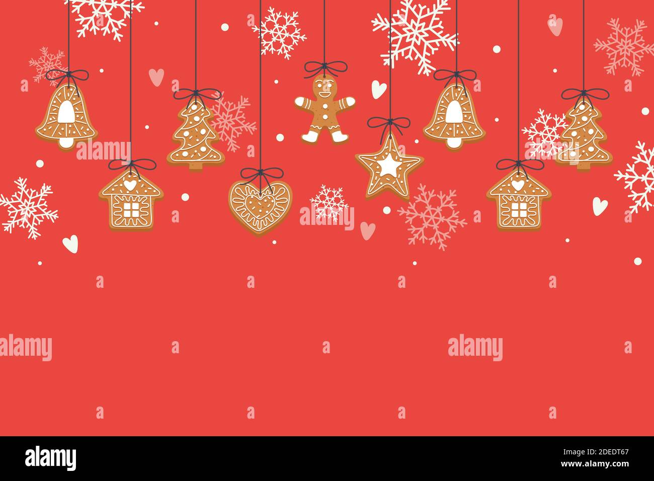 Christmas backgroung with hanging gingerbread cookies Stock Vector