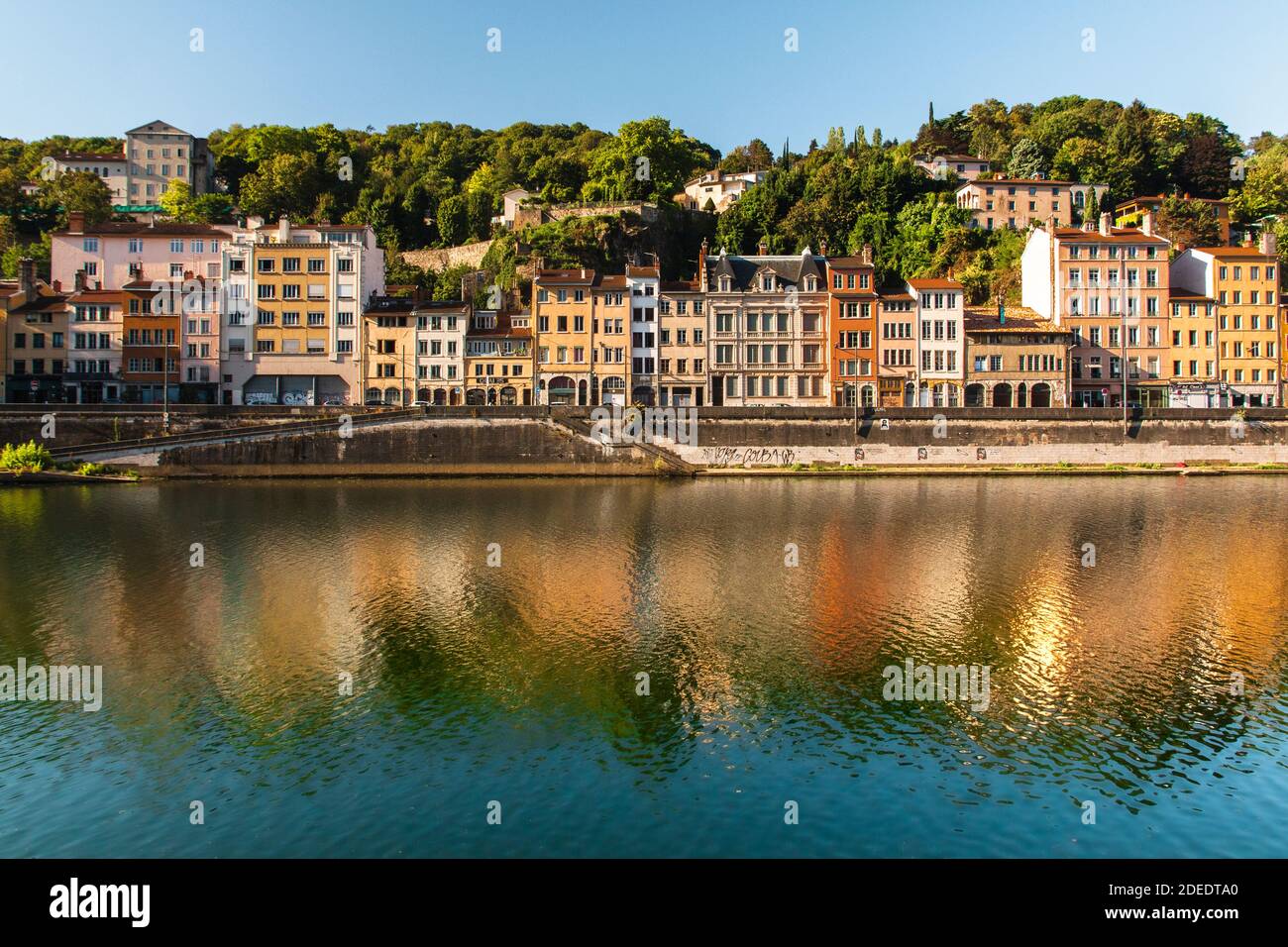 A Beautiful Riverside scene in Lyon, France Stock Photo