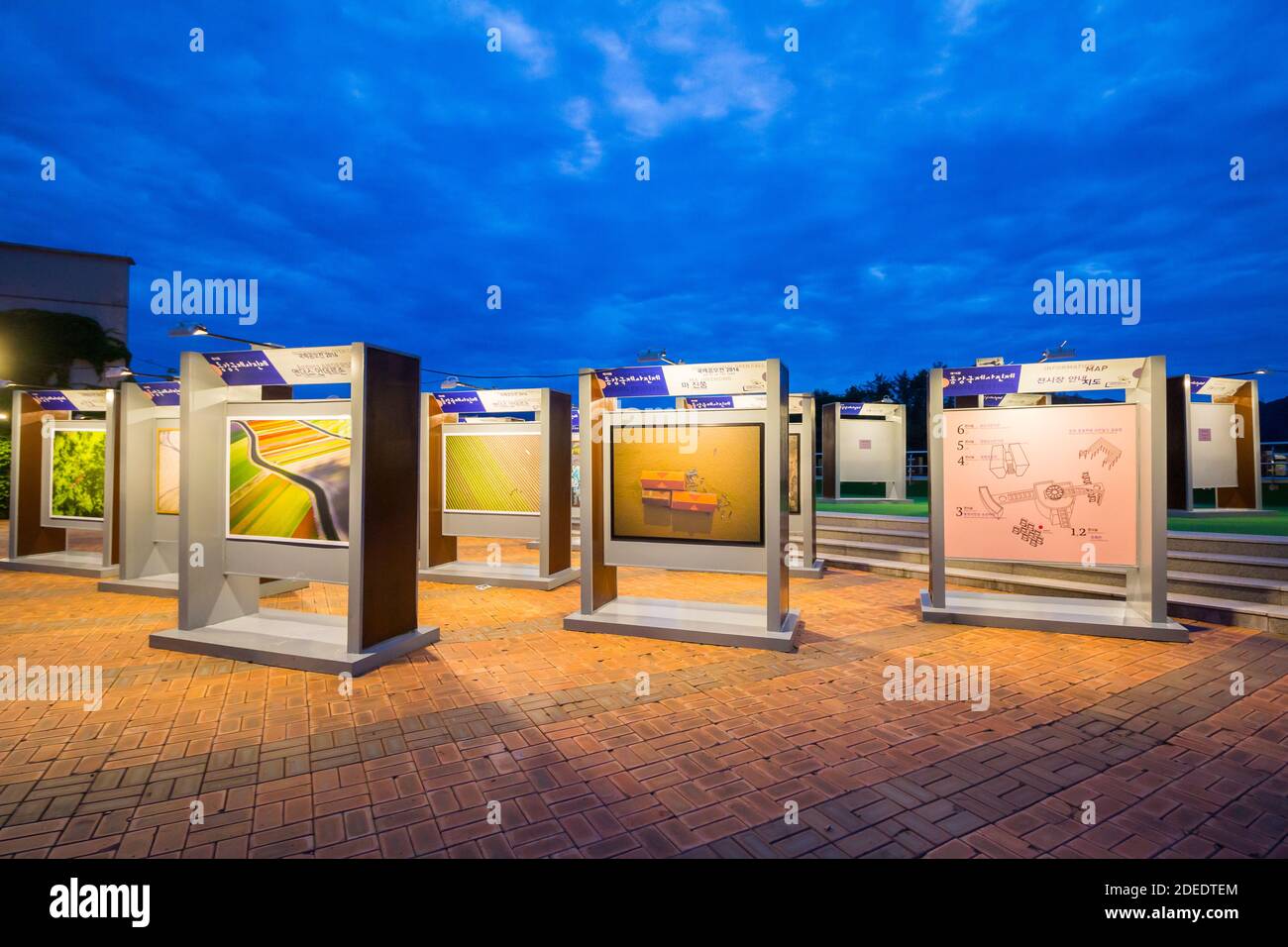 Outdoor photographs exhibit during the Donggang International Photo Festival in Yeongwol, South Korea Stock Photo