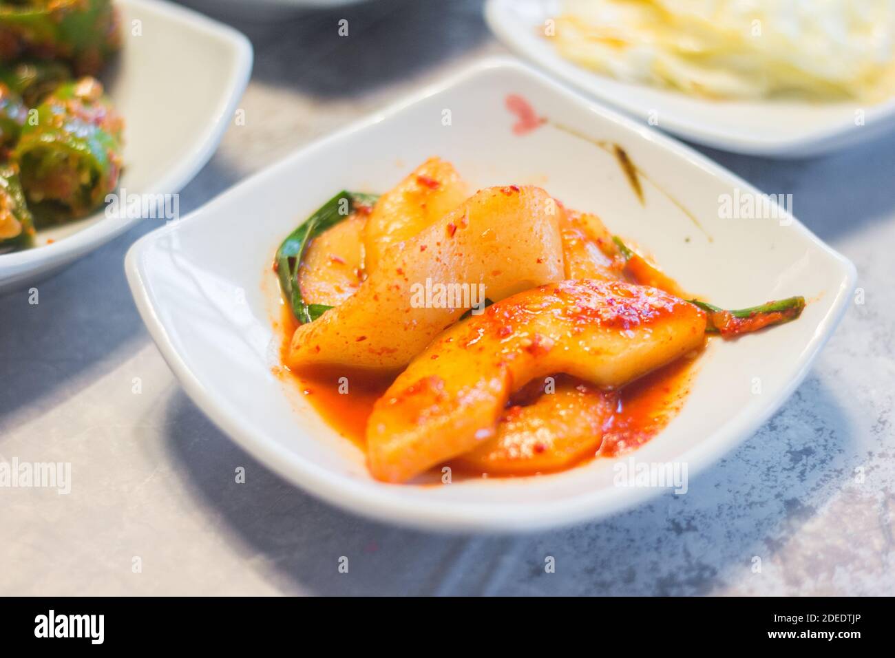 Korean side dish collectively called banchan at a restaurant in Gangwon