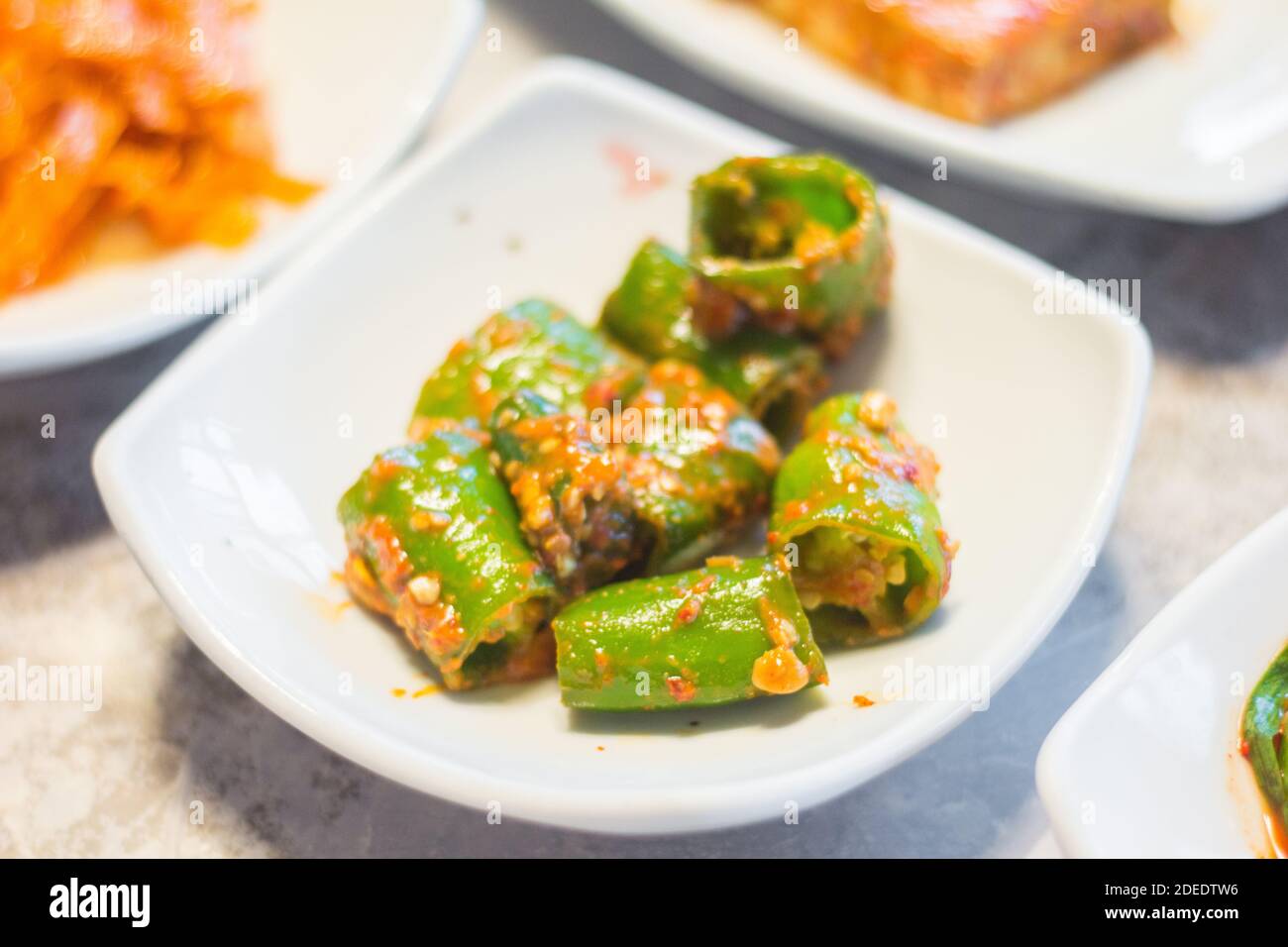 Korean side dish collectively called banchan at a restaurant in Gangwon, South Korea Stock Photo